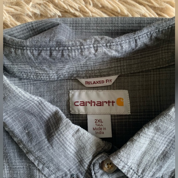 Carhartt Mens 2XL Tall Button Up Shirt Long-sleeved Relaxes Fit Gray Shirt - Picture 7 of 9
